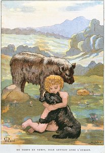 1900年頃、クマの赤ちゃんと遊ぶ子供のジャンルール 作： Masse Masse
